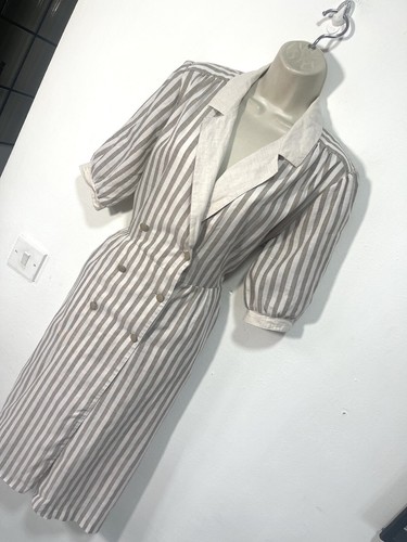 Beige white striped dress - , size